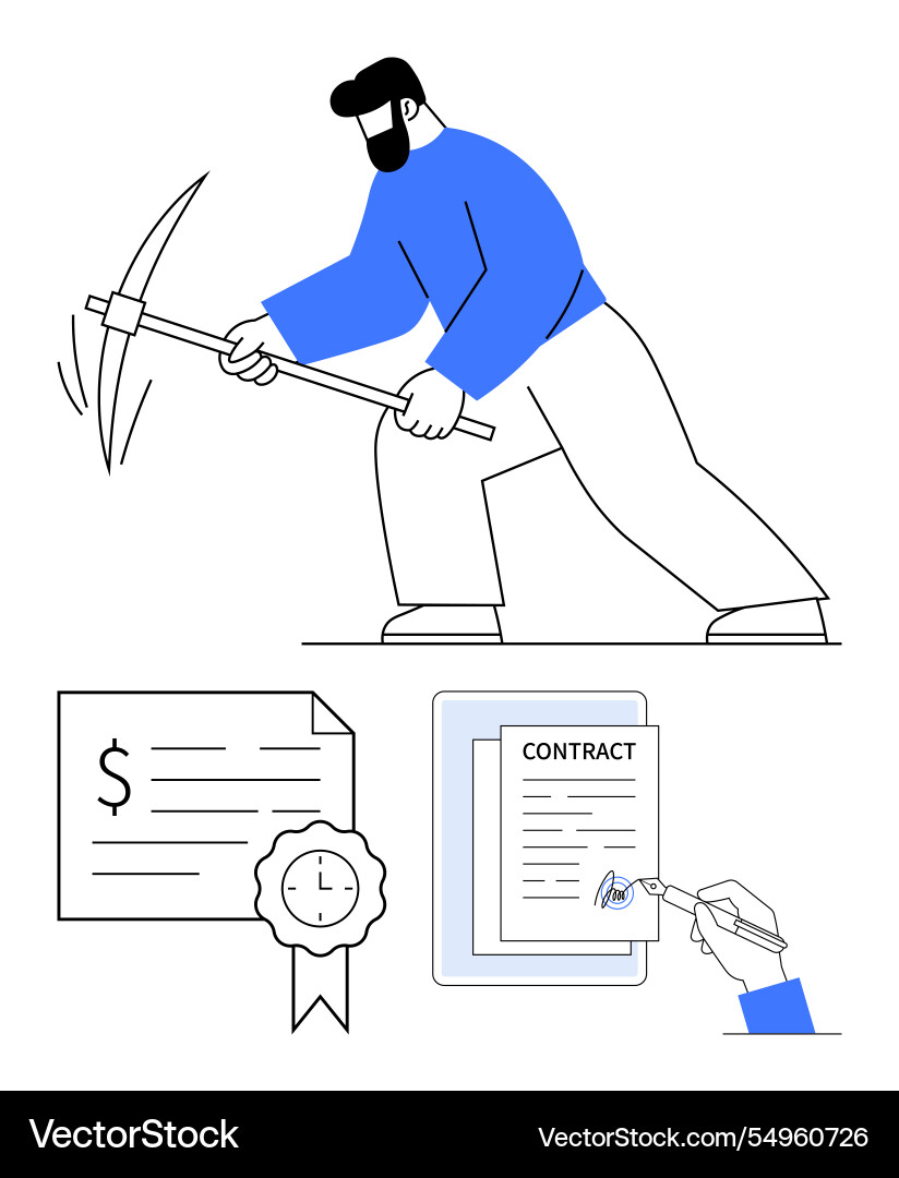 Person mining with pickaxe and elements Person mining with pickaxe and elements Vector Image