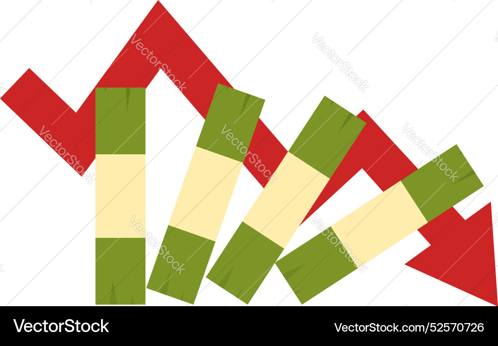 Red arrow graph is going down through stack Red arrow graph is going down through stack vector image