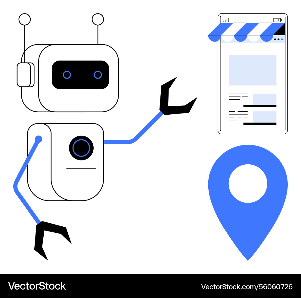 Robot assisting with online store navigation Vector Image