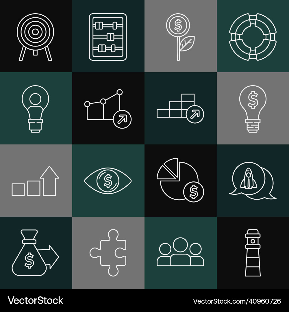 Set line lighthouse startup project concept bulb Set line lighthouse startup project concept bulb Vector Image