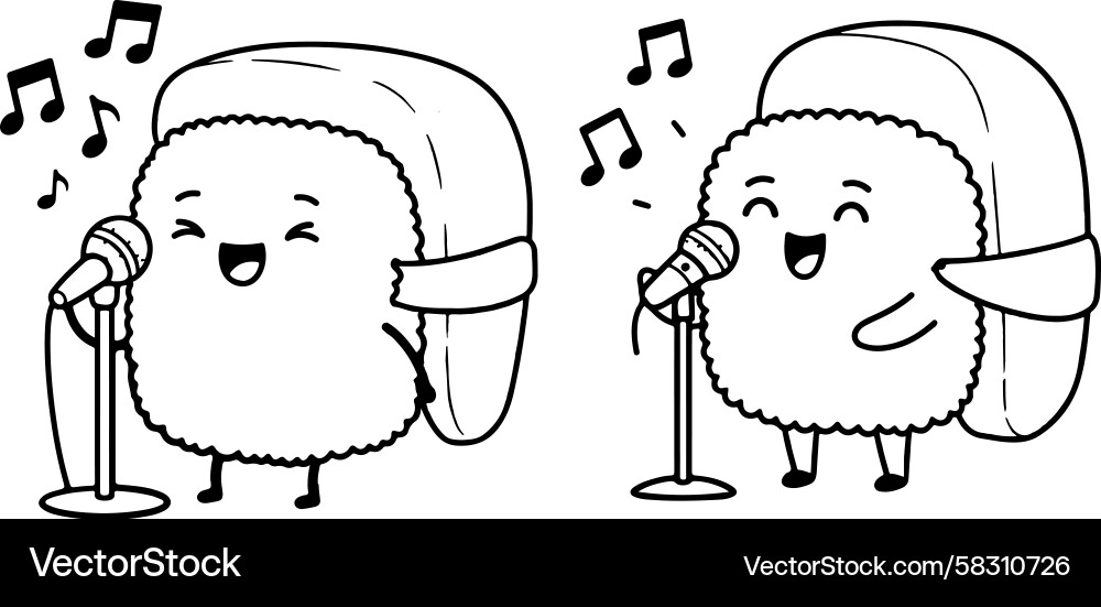 Smiling Sushi Characters Singing Vector Image