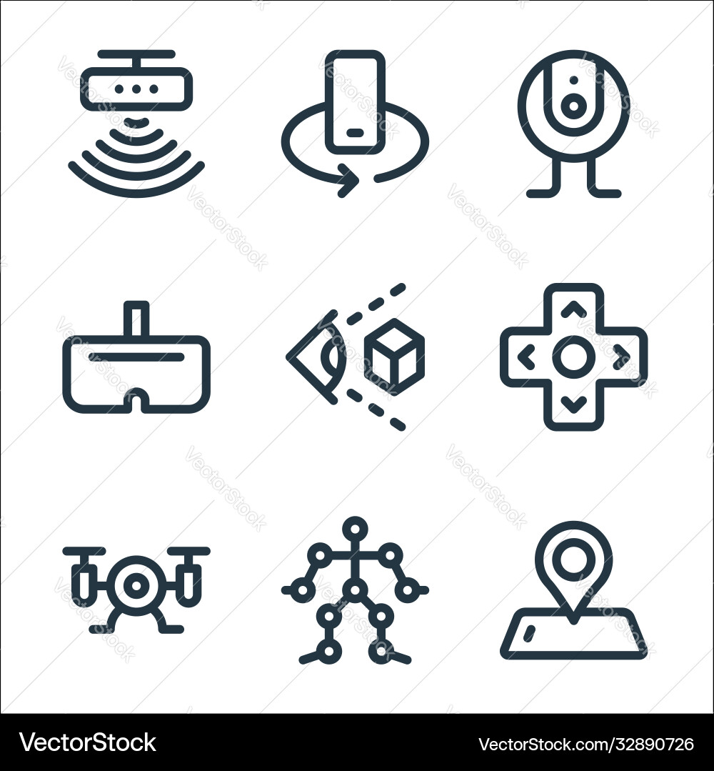 Virtual reality line icons linear set quality vector image