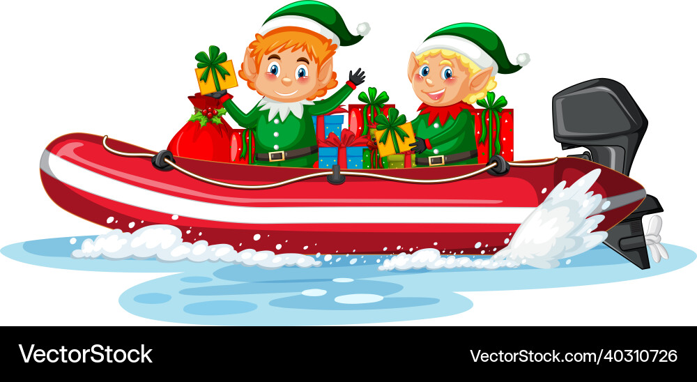 Weihnachten Elf auf dem Boot mit seinen Geschenken Weihnachten Elf auf dem Boot mit seinen Geschenken vektorbild