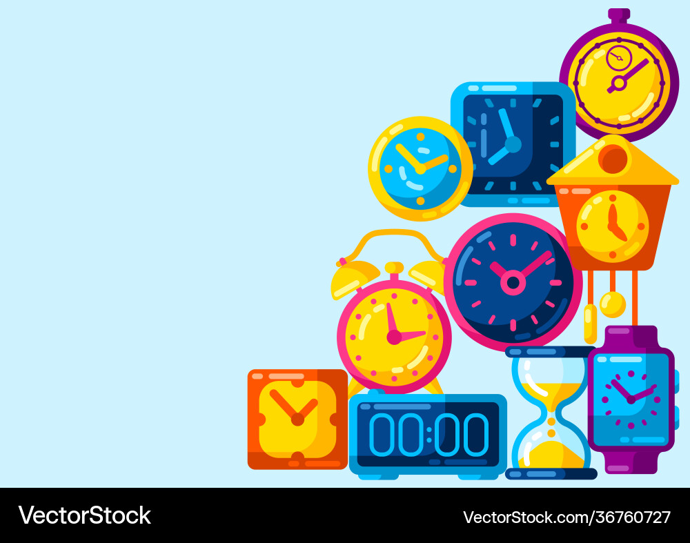 Background with different clocks stylized icons Background with different clocks stylized icons vector image