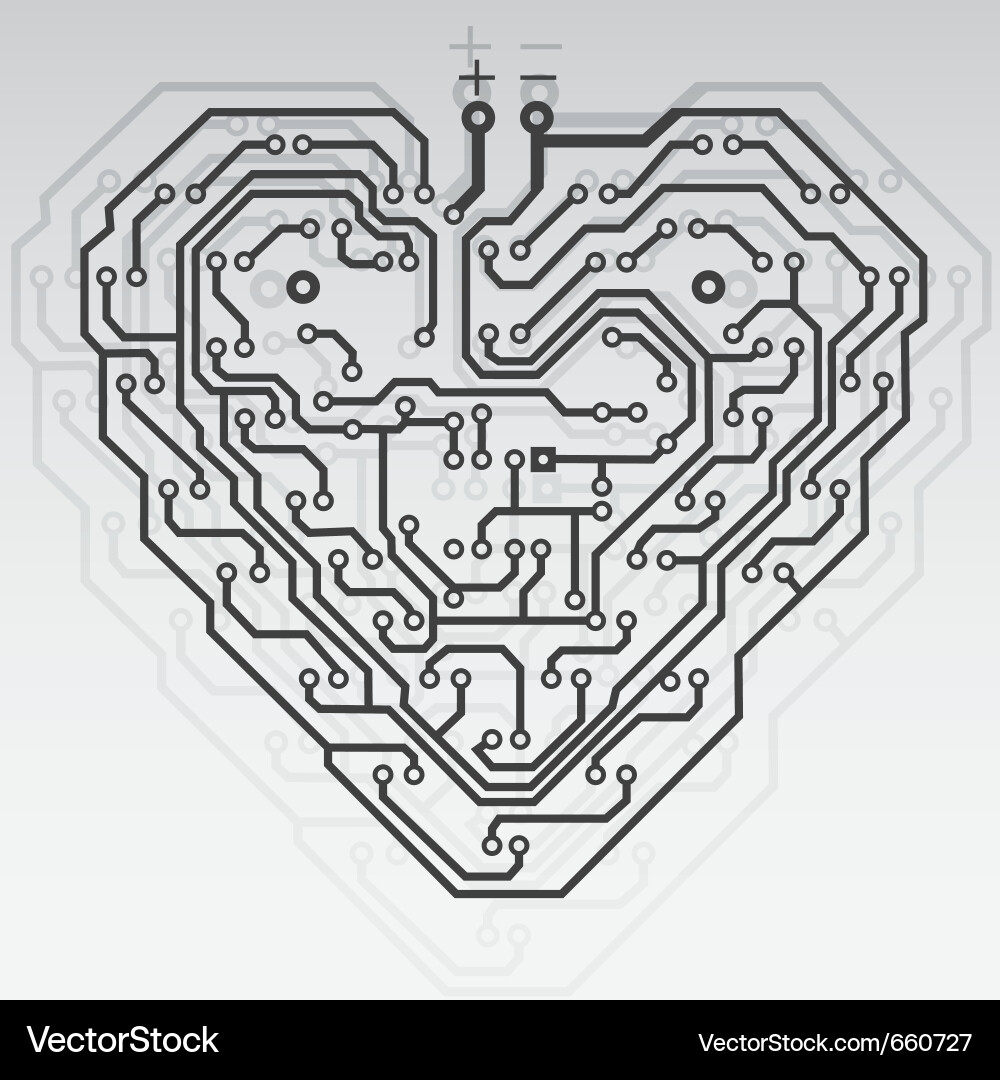 Circuit board pattern in the shape of heart vector image