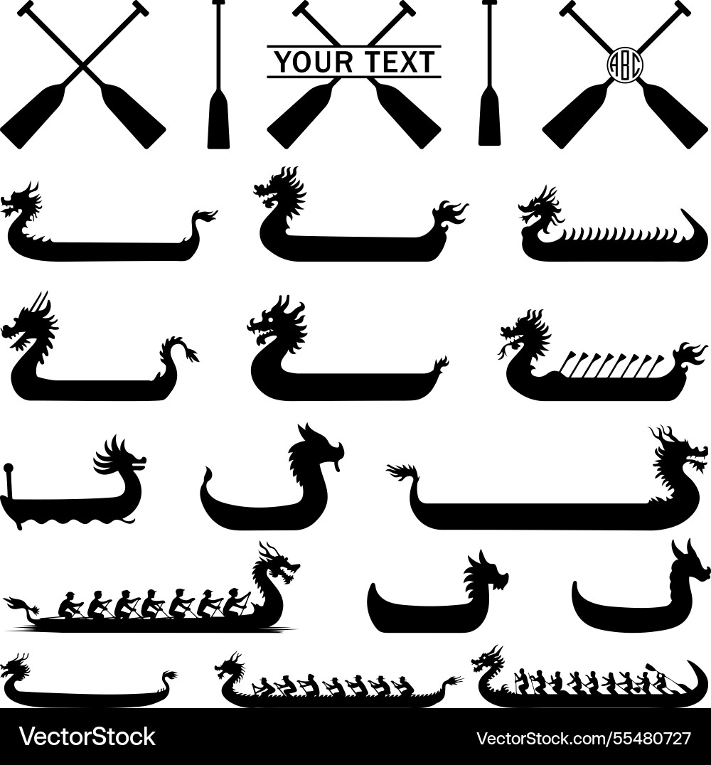 Dragon Boat Race Icons - Silhouette Set Vector Image