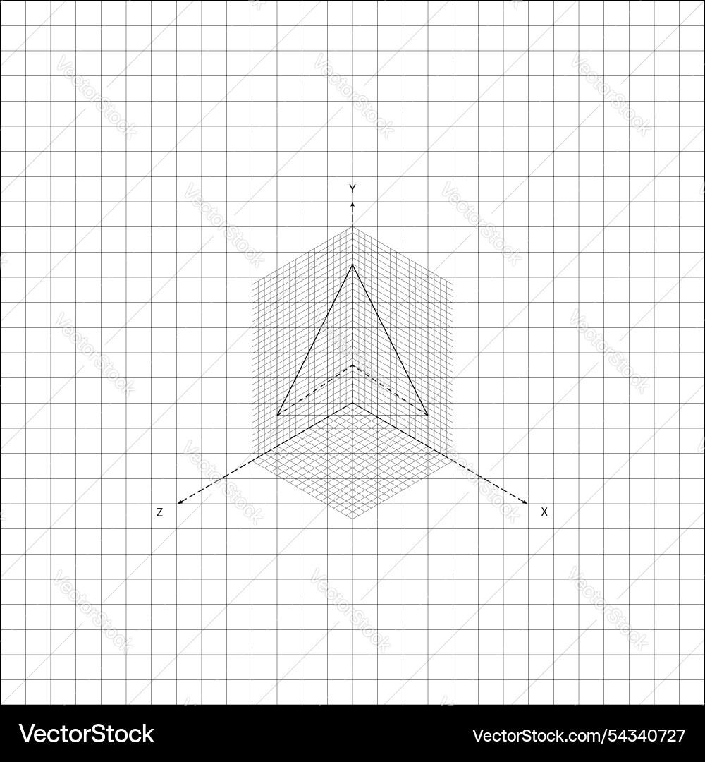 Equilateral pyramid on coordinate grid notebook Equilateral pyramid on coordinate grid notebook vector image