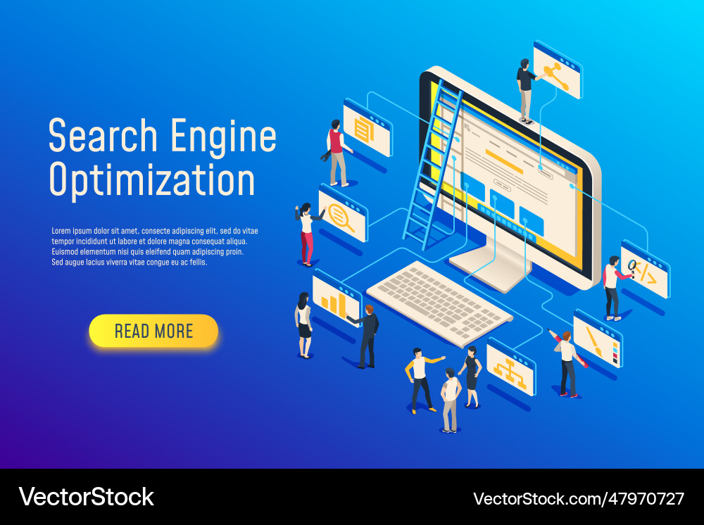 Isometric seo optimization website team computer Vector Image
