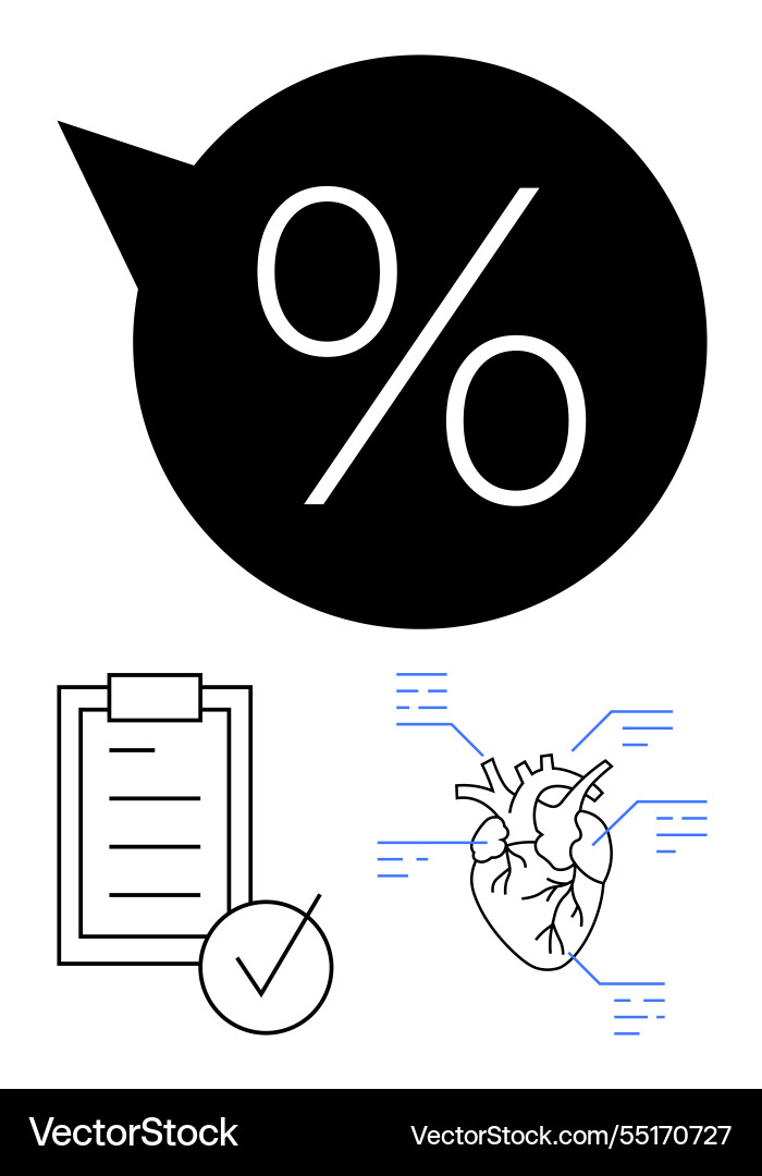 Percentage bubble checklist and annotated heart Percentage bubble checklist and annotated heart Vector Image