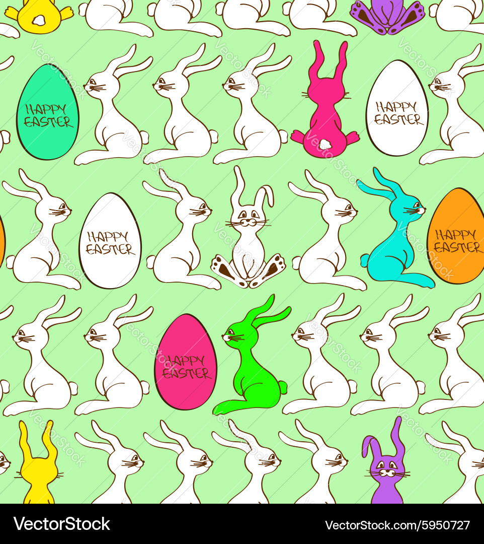 Seamless pattern of bunny rabbits and easter eggs Vector Image