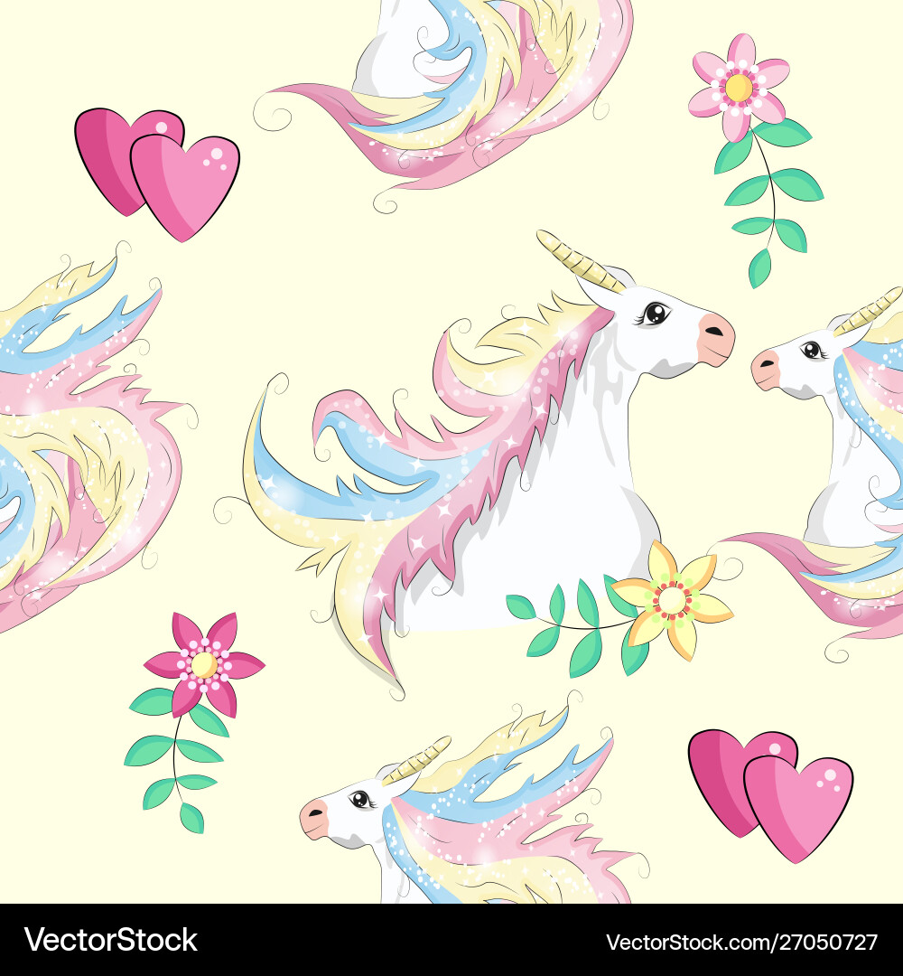 Seamless pattern with unicorns stars clouds Seamless pattern with unicorns stars clouds vector image