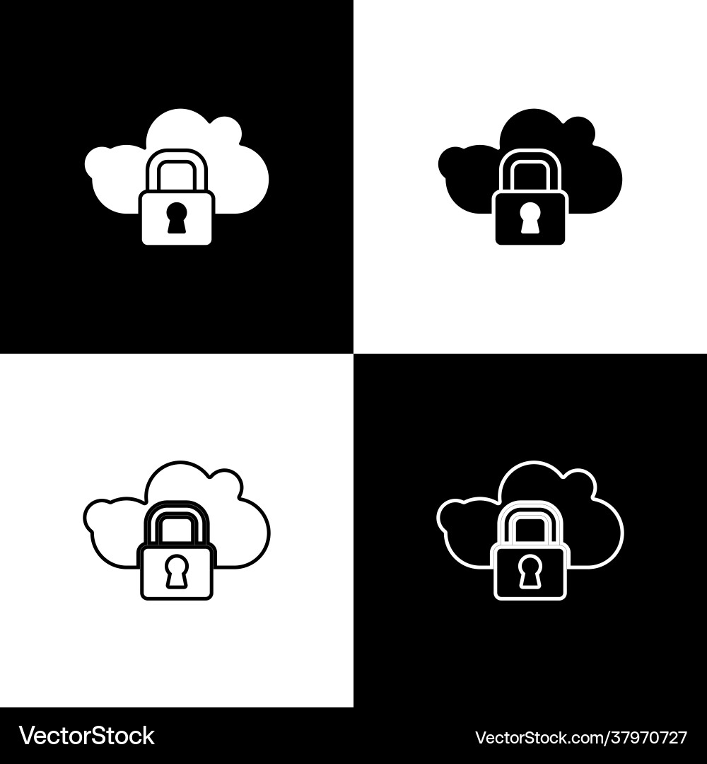 Set cloud computing lock icon isolated on black Set cloud computing lock icon isolated on black vector image