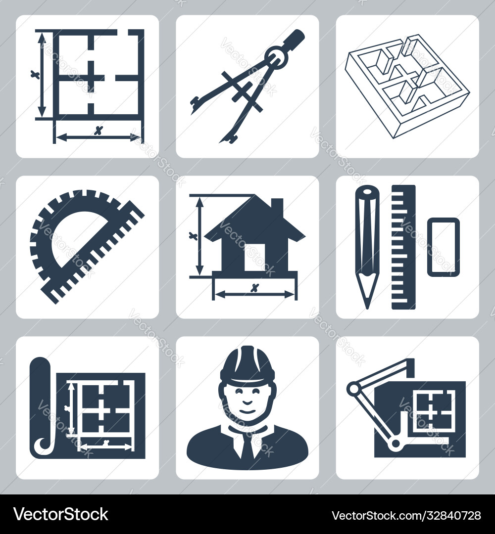 Building design icons set layout pair Building design icons set layout pair vector image