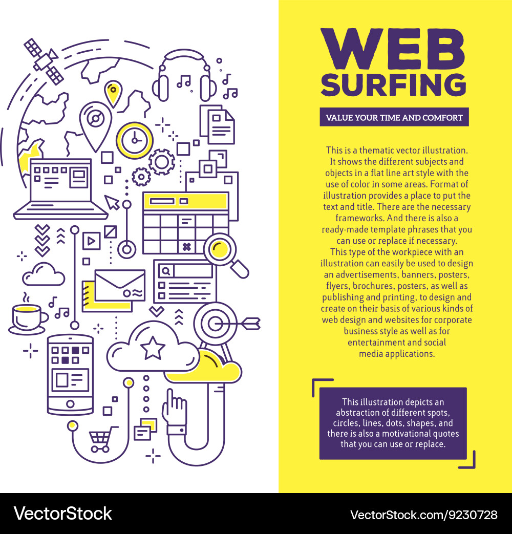 Creative concept of web surfing with header vector image