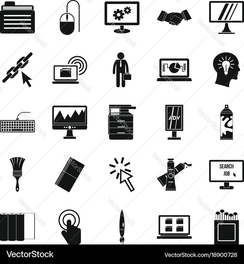 Data processor icons set simple style vector image