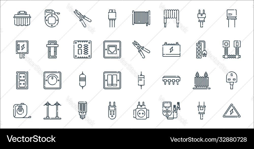 Electrician tools and line icons linear set Electrician tools and line icons linear set vector image