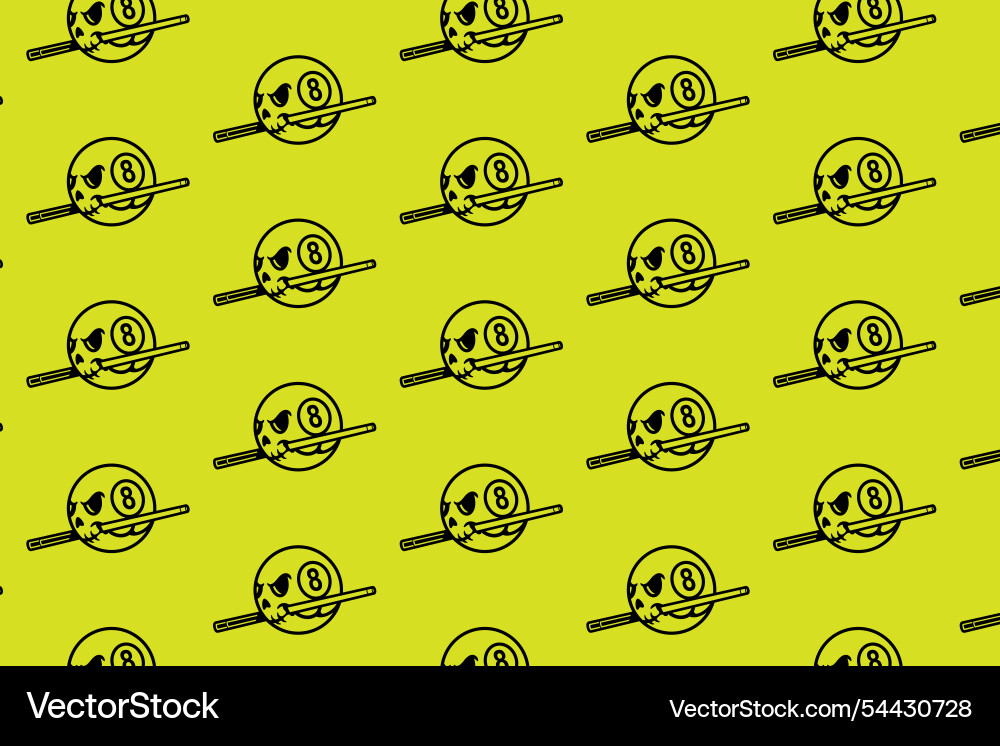Grim skull with cue stick pool outline pattern Grim skull with cue stick pool outline pattern vector image