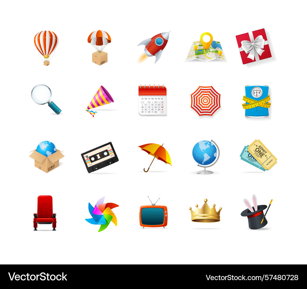 Realistic detailed 3d color different objects set Realistic detailed 3d color different objects set vector image
