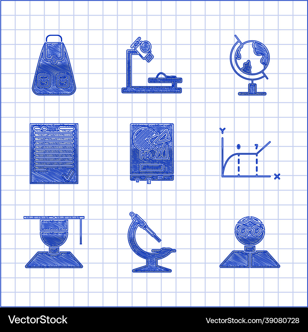 Set board with graph chart microscope student Set board with graph chart microscope student vector image