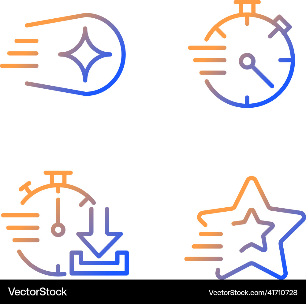Speed and time gradient linear icons set Speed and time gradient linear icons set vector image