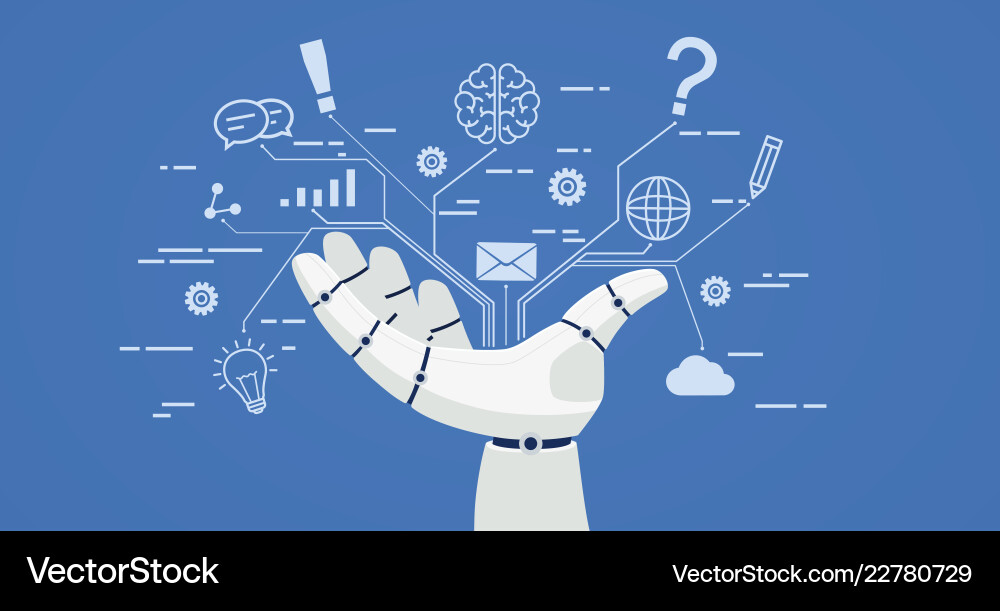 AI Chatbot Robot Hand with Icons vector image