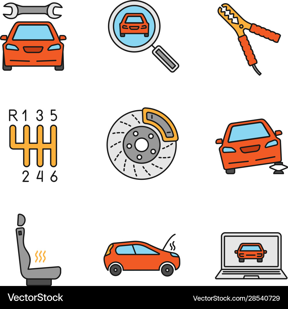 Auto workshop color icons set Auto workshop color icons set vector image