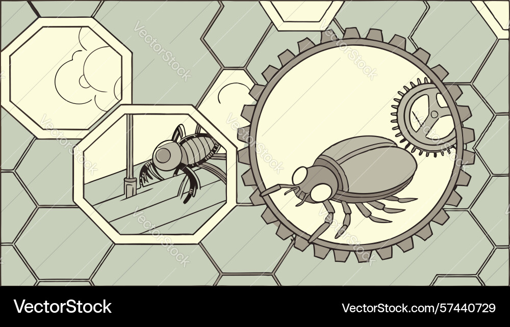 Beetle within a hexagonal gearwork system design vector image