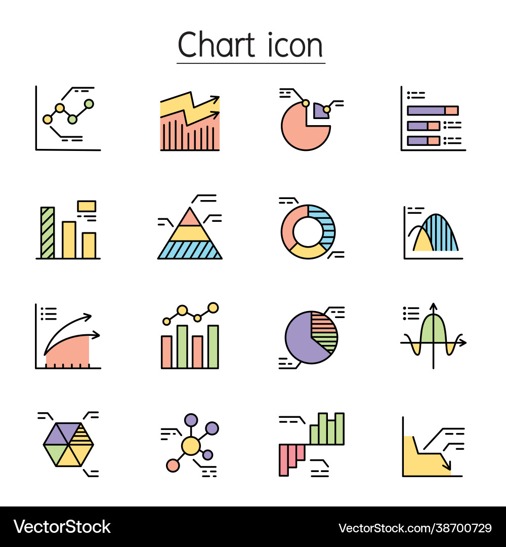 Chart graph diagram information color line icons Chart graph diagram information color line icons vector image