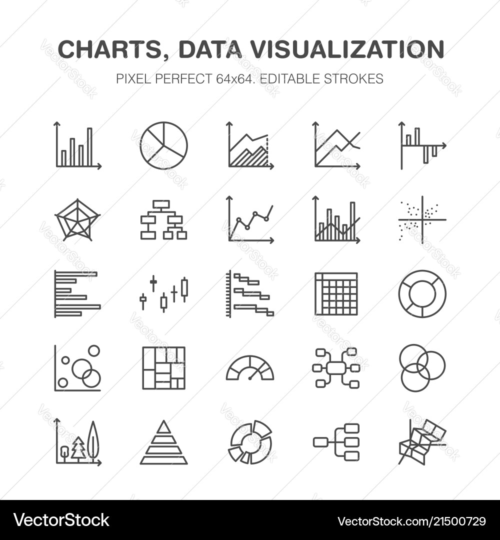 Chart Line Icons - Data Analysis vector image