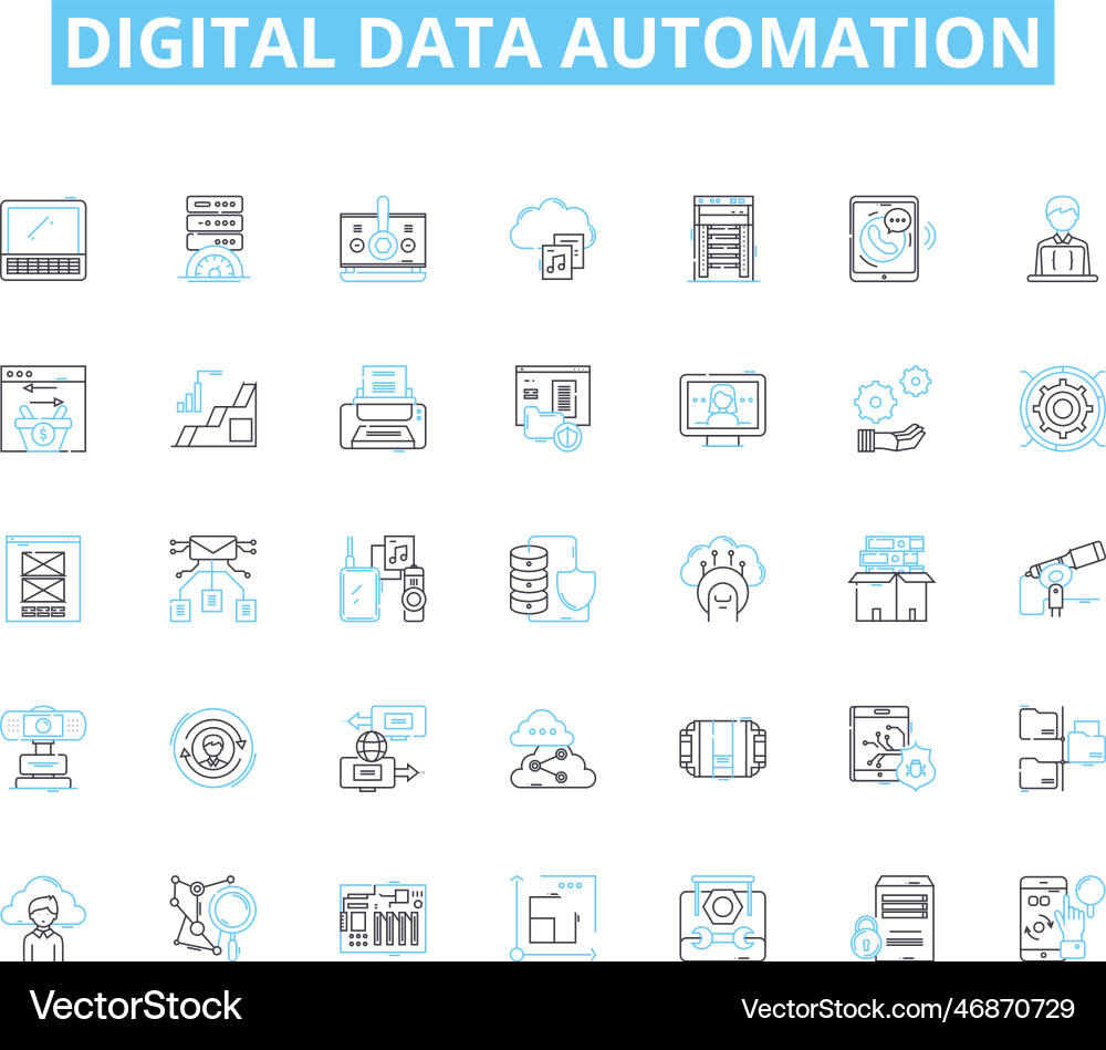 Digital data automation linear icons set Digital data automation linear icons set vector image