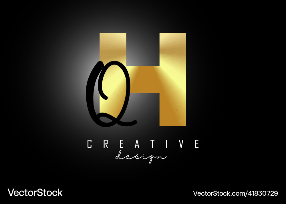 Golden letters hq logo with a minimalist design Golden letters hq logo with a minimalist design Vector Image