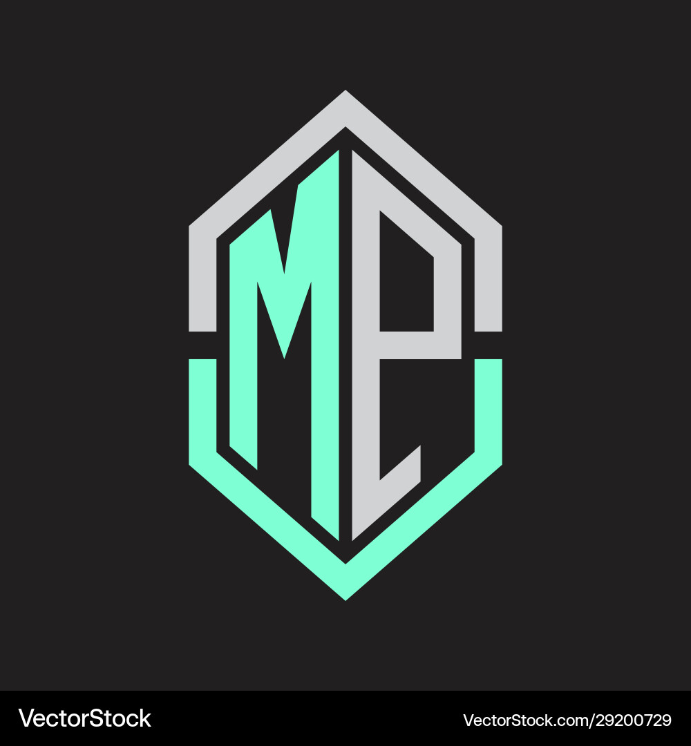 Mp logo monogram with hexagon shape and outline vector image