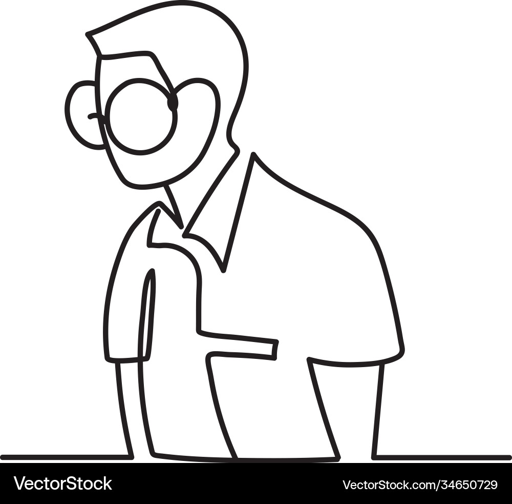 Nerd man with glasses portrait continuous line Vector Image
