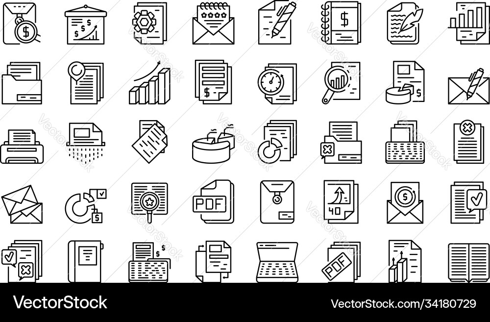 Report icons set outline style Report icons set outline style vector image