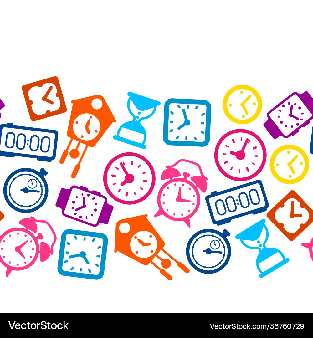 Seamless pattern with different clocks stylized Seamless pattern with different clocks stylized vector image