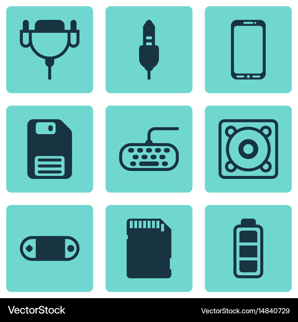 Set of 9 computer hardware icons includes music vector image