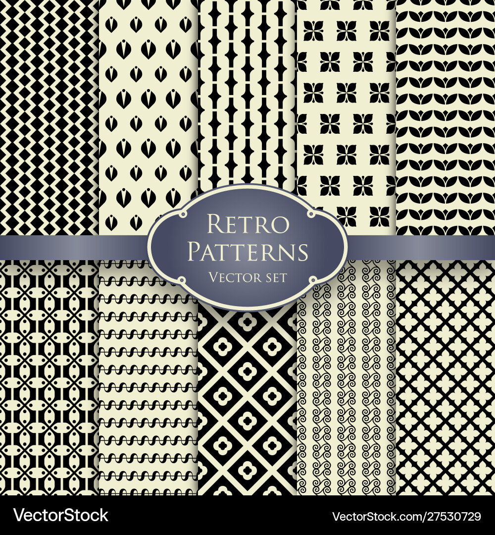 Set various monochrome retro patterns Vector Image
