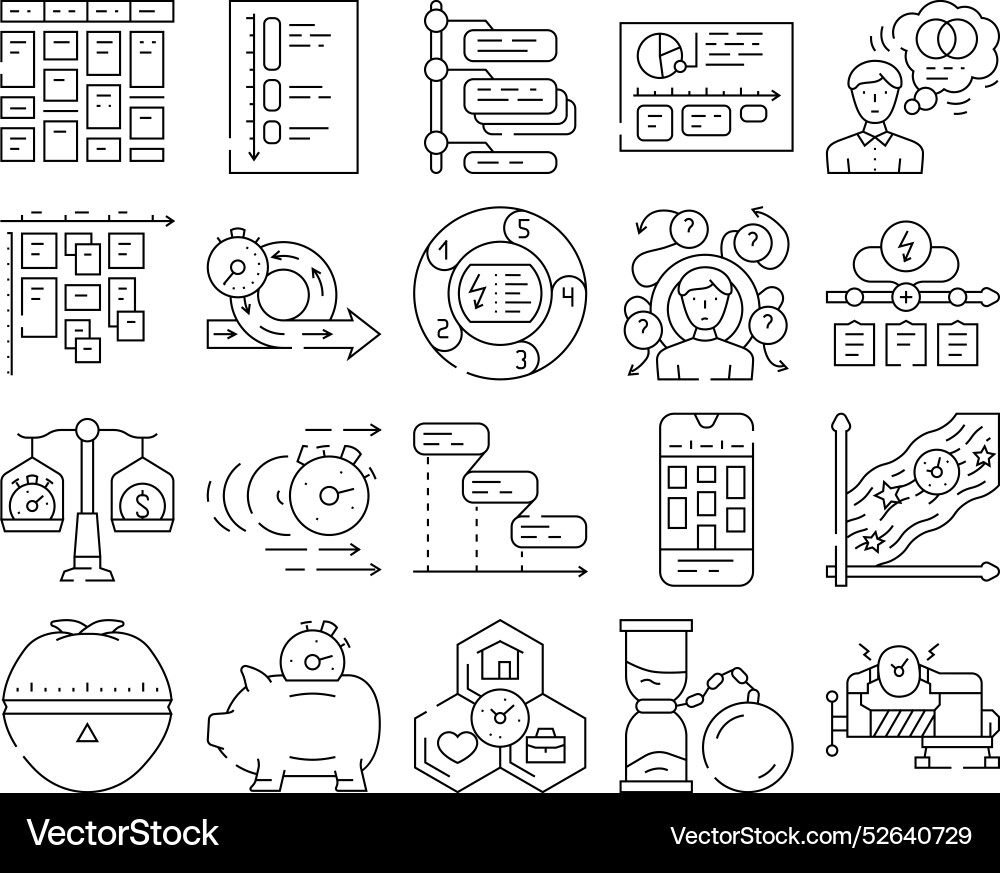 Time management schedule task icons set Time management schedule task icons set vector image