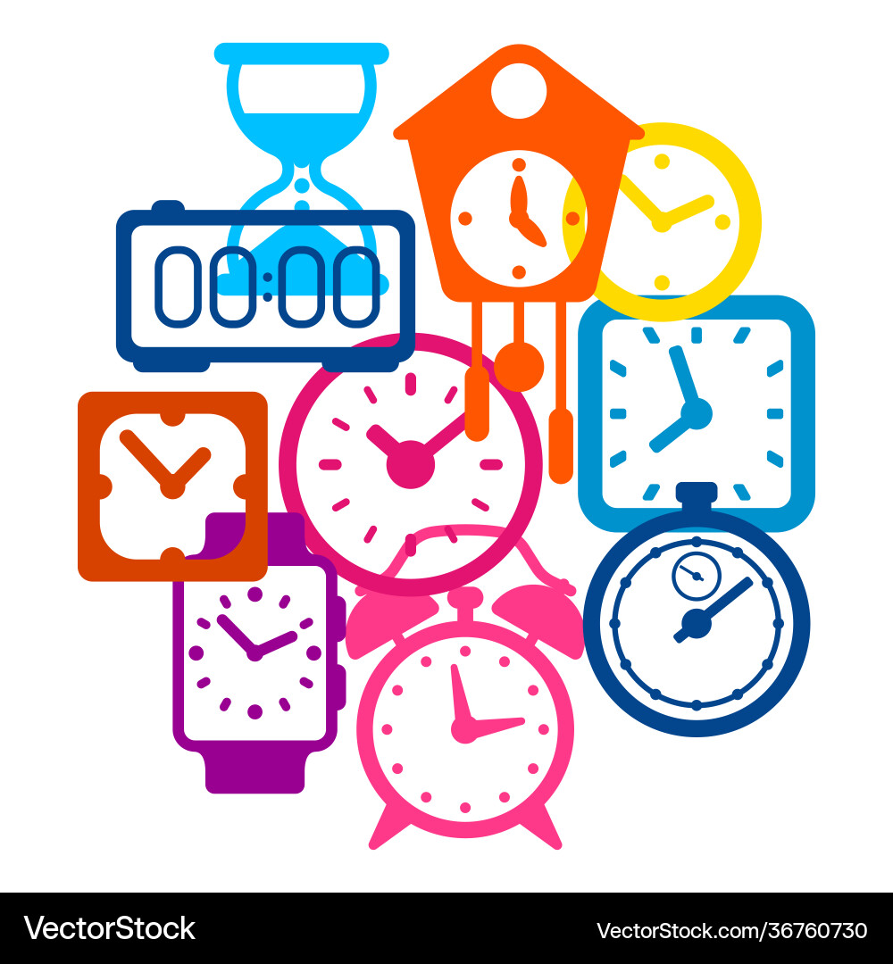 Background with different clocks stylized icons Background with different clocks stylized icons vector image