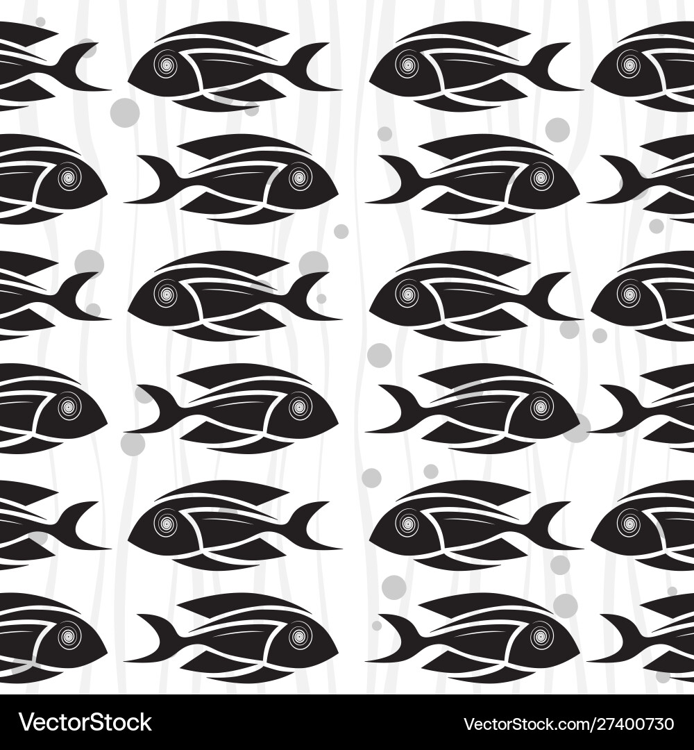 Black fish on white background seamless pattern Vector Image