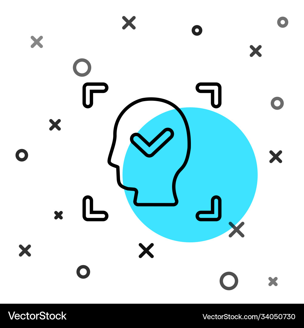 Black line face recognition with check mark icon vector image