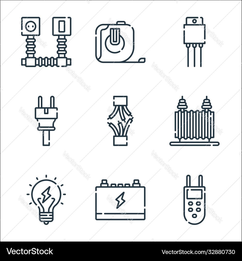 Electrician tools and line icons linear set Electrician tools and line icons linear set vector image