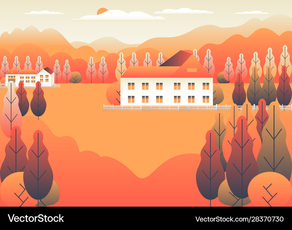 Hills and mountains landscape house farm in flat Hills and mountains landscape house farm in flat vector image