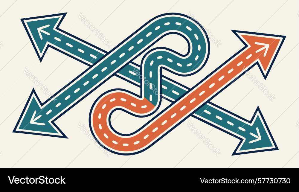 Intersecting arrows on a path crossroads and vector image
