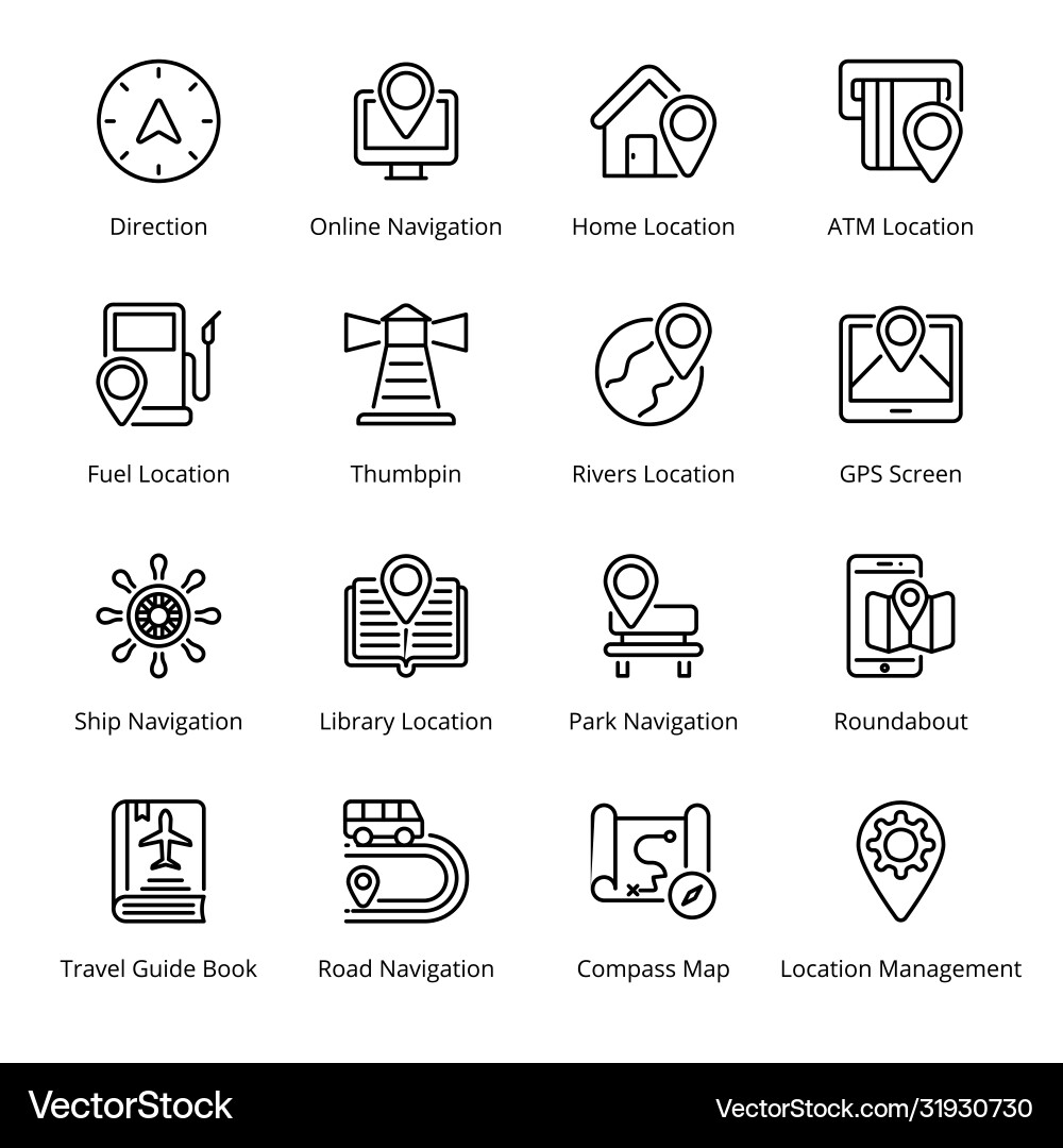 Navigation and gps outline icons Navigation and gps outline icons vector image