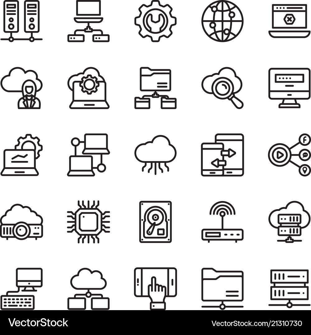 Network and cloud computing line icons vector image