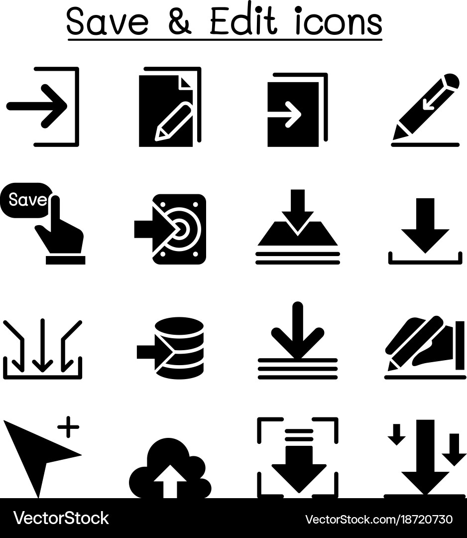 Save edit data icon set vector image
