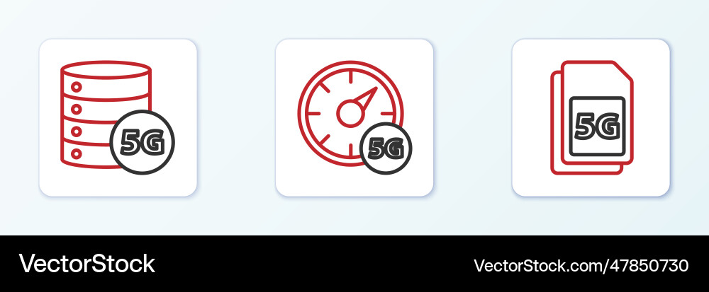 Set line 5g sim card server network and digital Vector Image