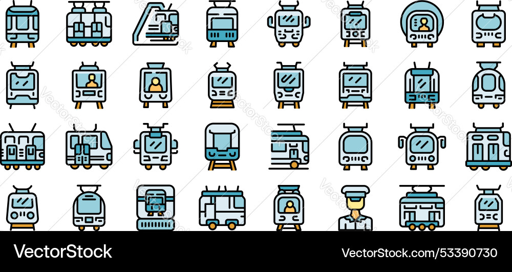 Tram icons set featuring different types of trams Tram icons set featuring different types of trams vector image