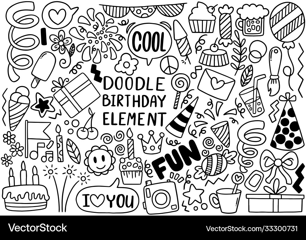 0067 handgezogen party doodle glücklich Geburtstag 0067 handgezogen party doodle glücklich Geburtstag vektorbild